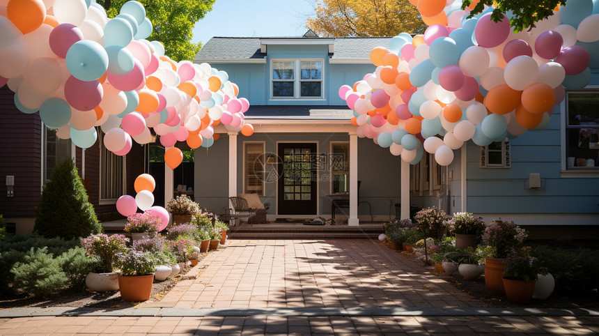 房屋室外庆祝活动的气球图片