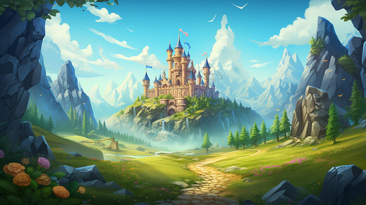 游戏动画风格的森林城堡图片