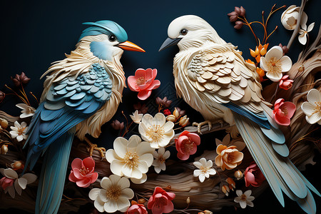 花鸟刺绣作品背景图片