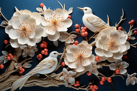 优雅的花鸟传统刺绣背景图片