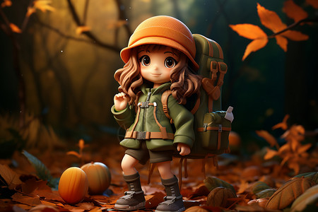 小女孩童子军3D可爱的女孩森林背景设计图片
