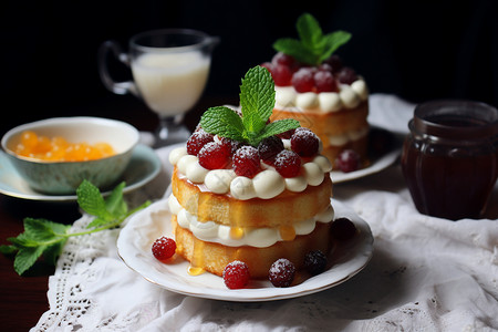 树莓蛋糕甜品图片