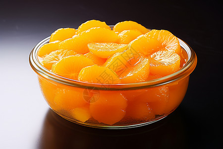 玻璃碗中的橘子罐头图片