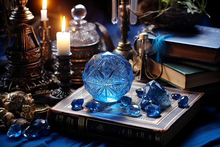 石头烛台迷人的蓝水晶插画