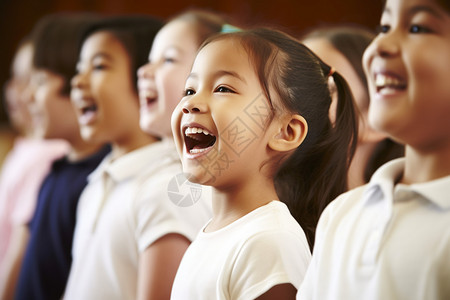 童声合唱团学校合唱团唱歌的小学生背景