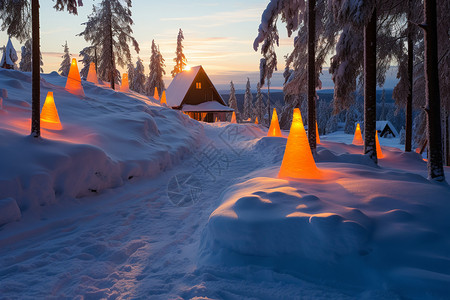 夜晚发光的雪地图片