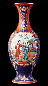 精致手绘女人手工绘制的古代花瓶背景