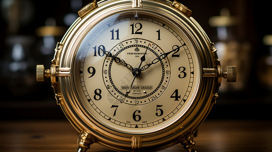 金色的复古指针式时钟图片