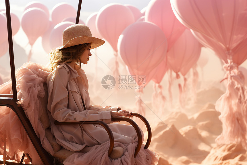 乘坐热气球旅行的女人图片