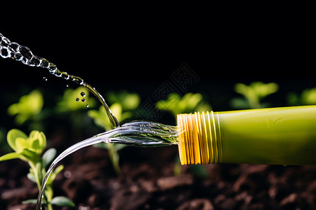 农场中灌溉幼苗的水管图片
