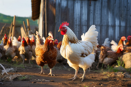 养殖场的鸡公鸡高清图片素材