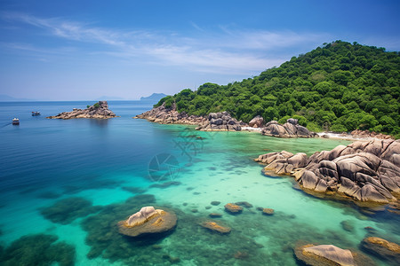 海岩石漂亮的泰国苏梅岛背景