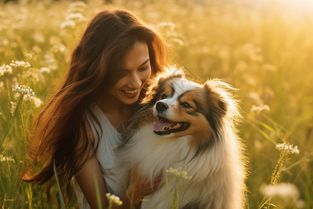 可爱的狗狗和女生背景图片