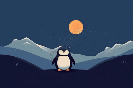 月亮下的企鹅图片