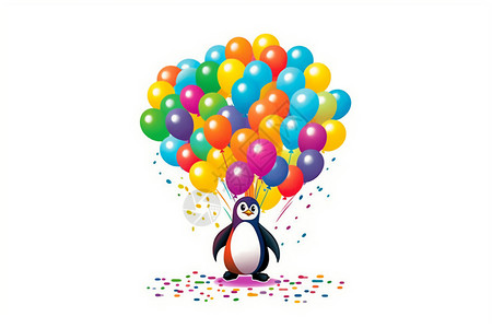气球中的企鹅图片素材