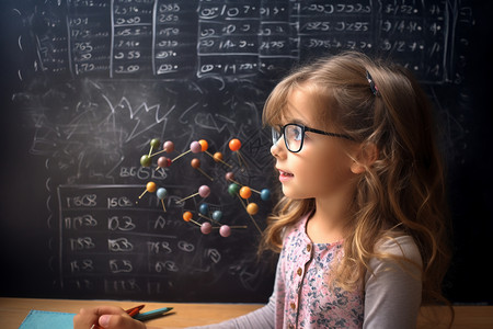 小女孩思考问题思考数学问题的小女孩背景