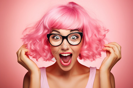 粉色头发的俏皮女孩图片