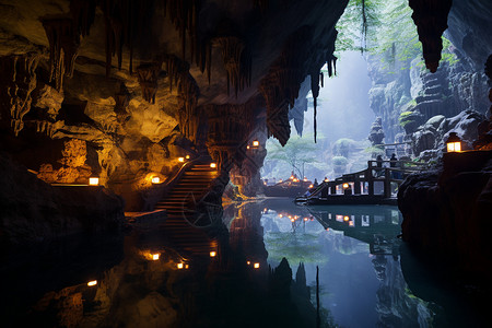 壮观的地下洞穴景观背景图片