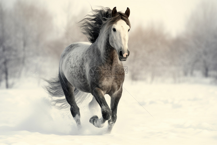 寒冷天气疾驰的马儿图片