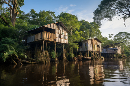 热带雨林特有的河屋高清图片