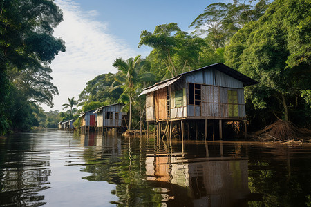 亚马逊河上的木屋高清图片