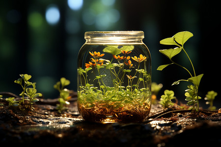 罐子里的莲子罐子里的绿色植物设计图片