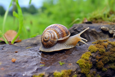 蜗牛停留在在地上爬行的蜗牛背景
