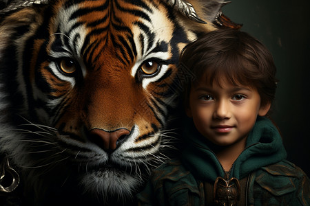 男孩与老虎背景图片