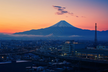 日出时富士山的美丽景观背景图片