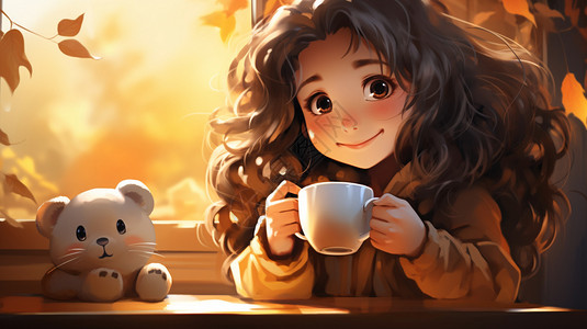 享受秋天的奶茶图片