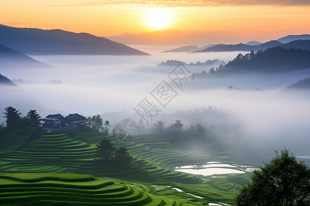 夏季乡村中的种植梯田图片