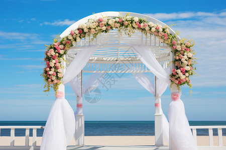 夏季沙滩上的浪漫婚礼场景背景图片
