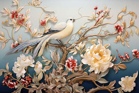 魅力中国文化的鸟类和植物图片