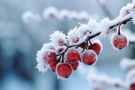 冬天白雪覆盖的山楂背景图片