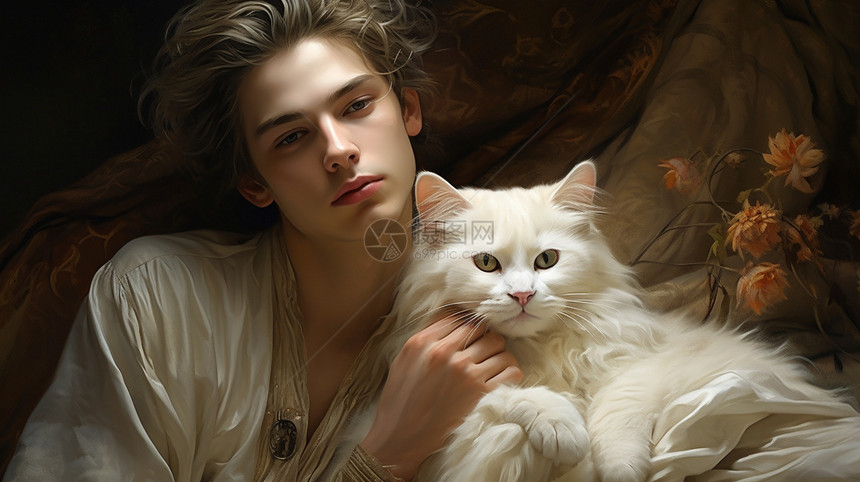 白猫和男孩图片
