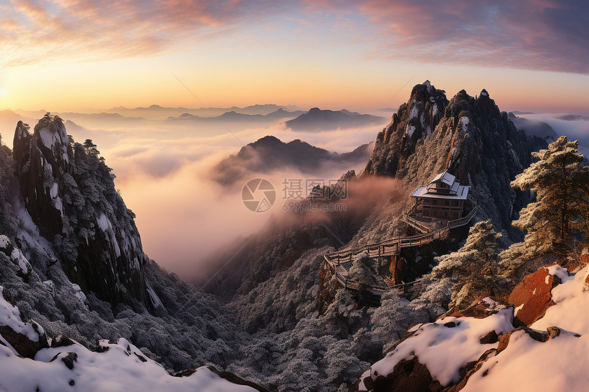 下雪的山脉图片