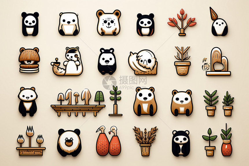 一系列熊猫图标设计图片