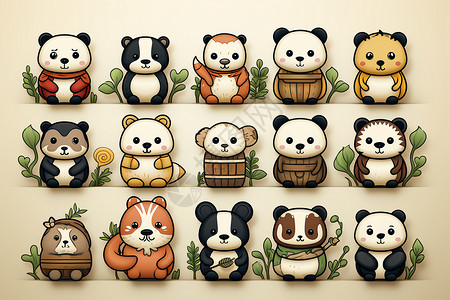 一系列线性熊猫图标背景图片