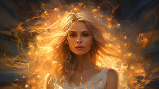 火焰背景的女生背景图片