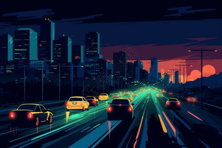 夜公路夜间的汽车视图插画