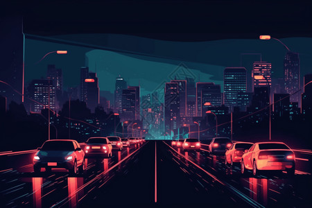 夜公路城市汽车的平面插图插画