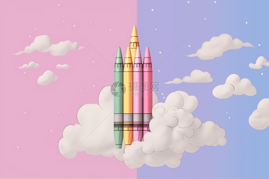 云层里的火箭铅笔图片