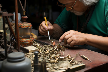 制作工艺品的工人图片