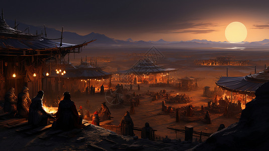 蒙古族生活场景背景图片