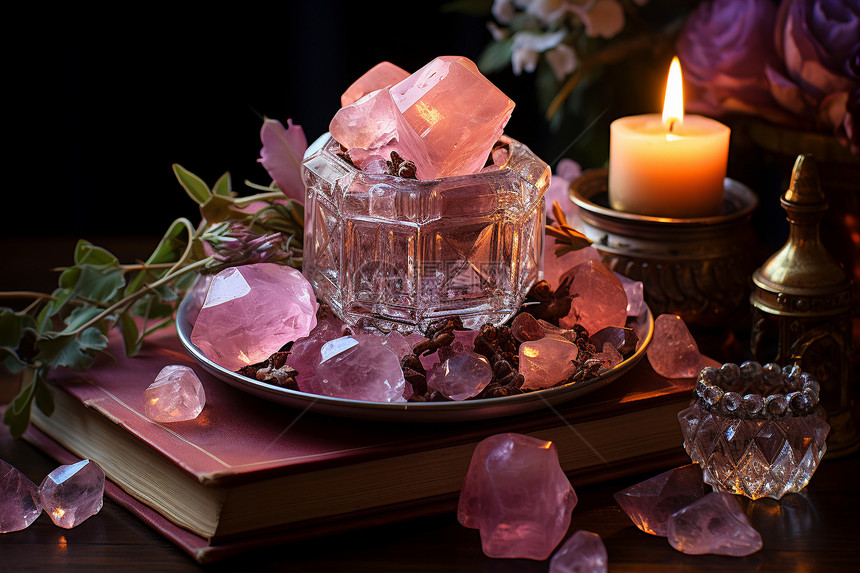 迷人的粉红水晶烛台图片