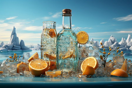 橙子水果冰块水果味饮品设计图片