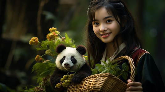 熊猫和女孩图片