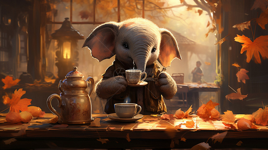 喝奶茶的大象图片