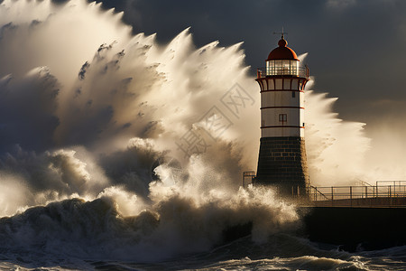 海浪拍打着灯塔海洋高清图片素材