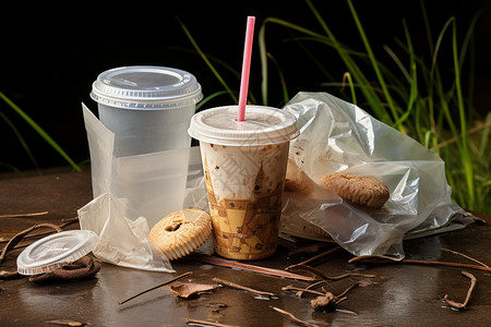 奶茶塑料杯垃圾背景图片